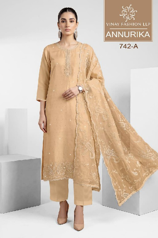 VINAY ANNURIKA WHOLESALE SOFT SHINING DOLOMINE INTRICATE WORK UNSTITCH SALWAR SUITS FOR EXPORT