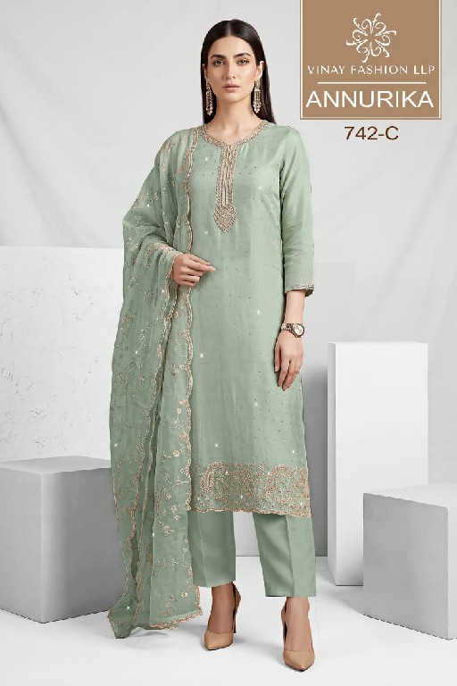 VINAY ANNURIKA WHOLESALE SOFT SHINING DOLOMINE INTRICATE WORK UNSTITCH SALWAR SUITS FOR EXPORT