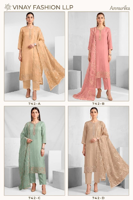 VINAY ANNURIKA WHOLESALE SOFT SHINING DOLOMINE INTRICATE WORK UNSTITCH SALWAR SUITS FOR EXPORT