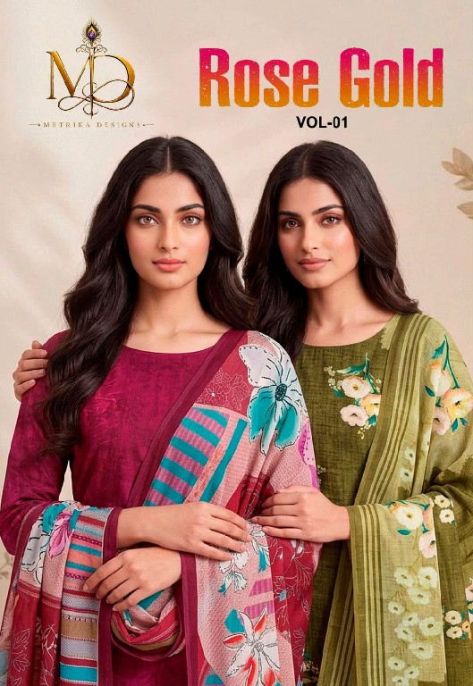 METRIKA DESIGNS ROSE GOLD VOL 1 WHOLESALE HEAVY COTTON DIGITAL PRINT WITH WORK UNSTITCH SALWAR SUITS EXPORTER