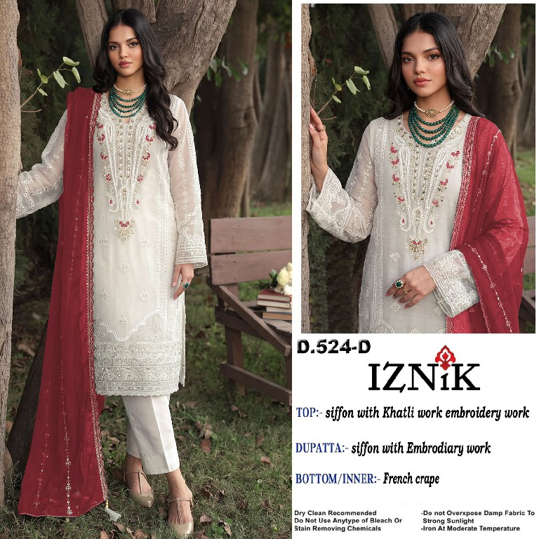 IZNIK FAB D.NO 524 WHOLESALE HEAVY CHIFFON PAKISTANI HIT DESIGN UNSTITCH SALWAR SUITS SUPPLIER