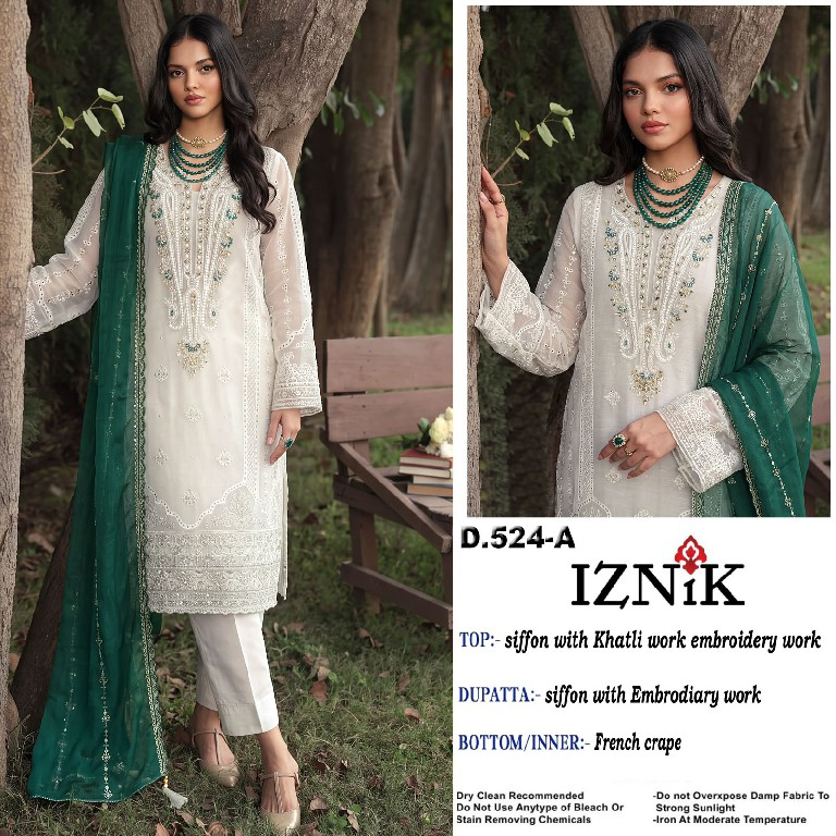 IZNIK FAB D.NO 524 WHOLESALE HEAVY CHIFFON PAKISTANI HIT DESIGN UNSTITCH SALWAR SUITS SUPPLIER