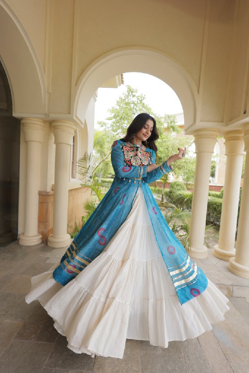 TEXTILEDEAL D.NO 5085 WHOLESALE READYMADE KORA COTTON NAVRATRI COLLECTION LEHENGA WITH KURTI FOR WOMEN ONLINE