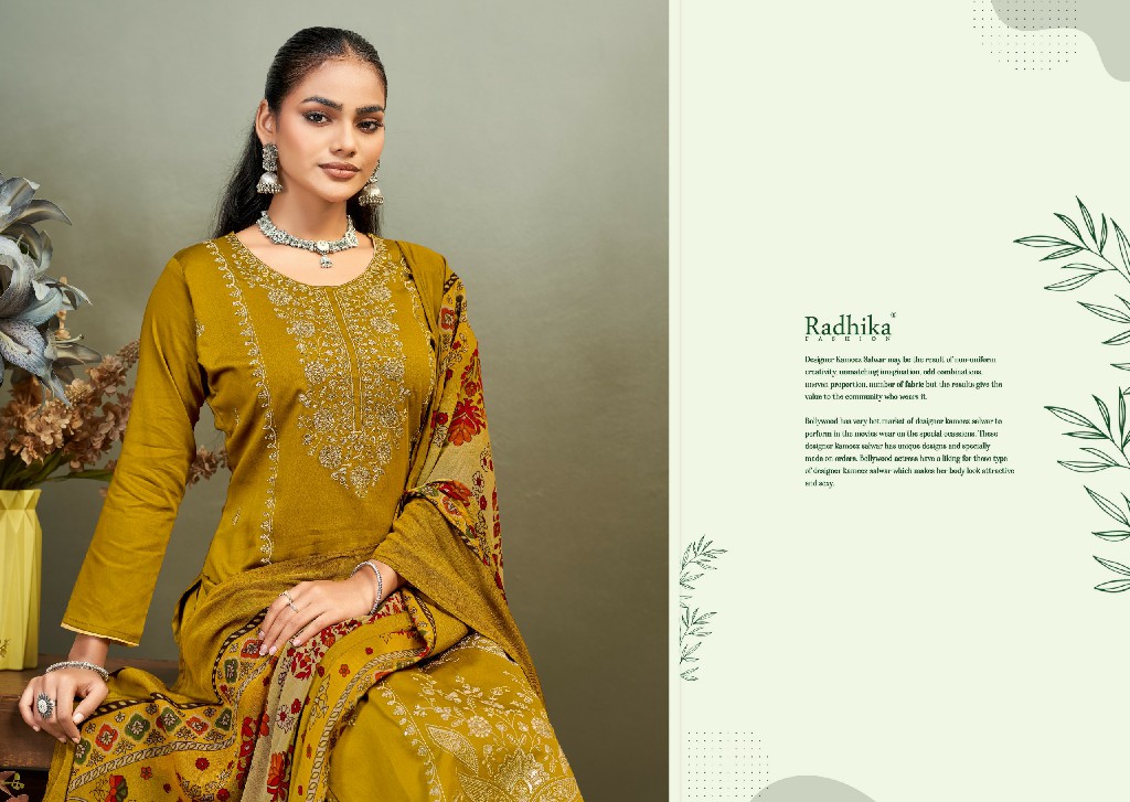AZARA BY RADHIKA FASHION ZAIRA VOL 1 WHOLESALE PURE ZAM COTTON WITH WORK UNSTITCH SALWAR SUITS SUPPLIER
