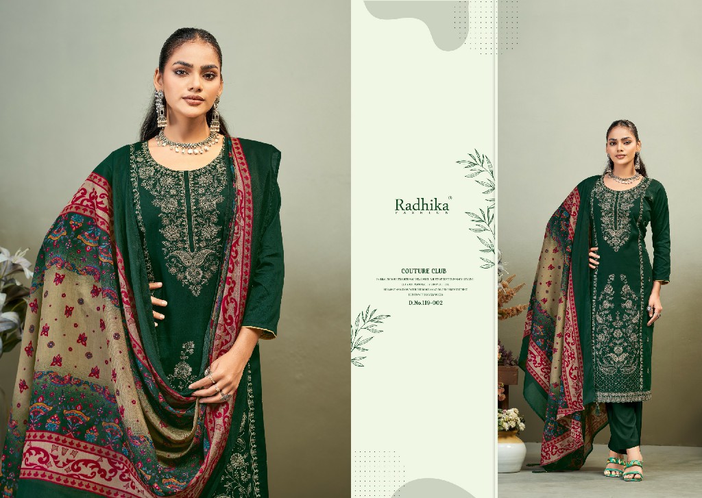 AZARA BY RADHIKA FASHION ZAIRA VOL 1 WHOLESALE PURE ZAM COTTON WITH WORK UNSTITCH SALWAR SUITS SUPPLIER