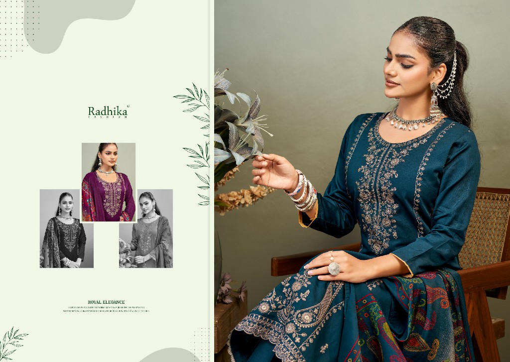 AZARA BY RADHIKA FASHION ZAIRA VOL 1 WHOLESALE PURE ZAM COTTON WITH WORK UNSTITCH SALWAR SUITS SUPPLIER