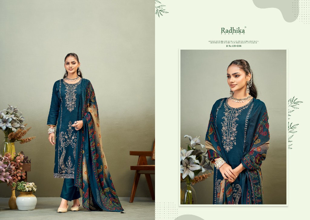 AZARA BY RADHIKA FASHION ZAIRA VOL 1 WHOLESALE PURE ZAM COTTON WITH WORK UNSTITCH SALWAR SUITS SUPPLIER
