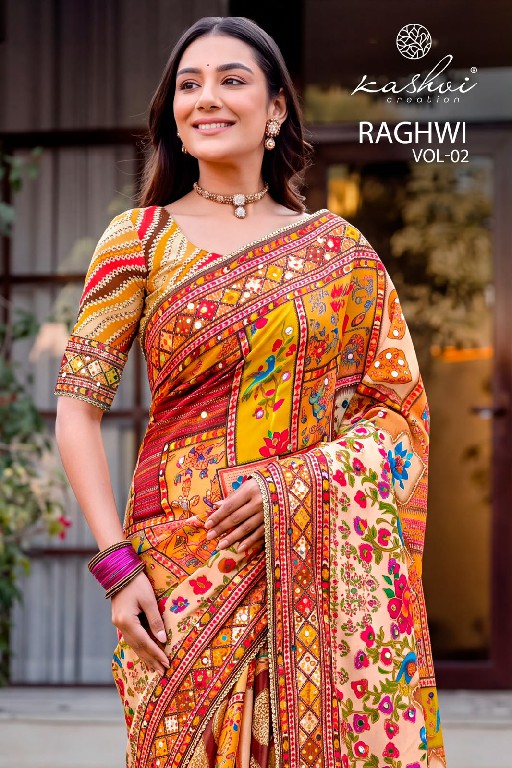 KASHVI CREATION RAGHWI VOL 2 WHOLESALE CHINON WITH WORK FASHIONABLE INDIAN SAREES FOR WOMEN EXPORTER