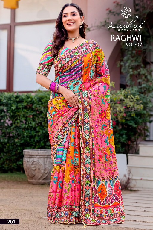 KASHVI CREATION RAGHWI VOL 2 WHOLESALE CHINON WITH WORK FASHIONABLE INDIAN SAREES FOR WOMEN EXPORTER