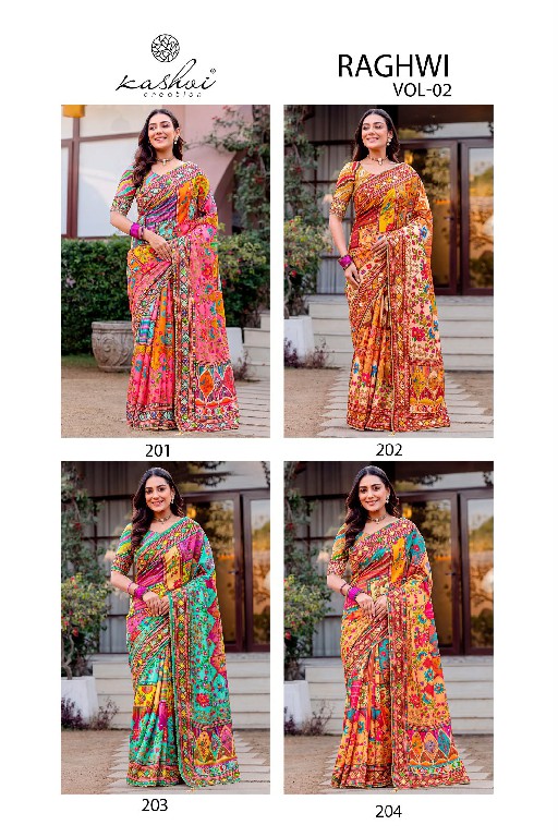 KASHVI CREATION RAGHWI VOL 2 WHOLESALE CHINON WITH WORK FASHIONABLE INDIAN SAREES FOR WOMEN EXPORTER