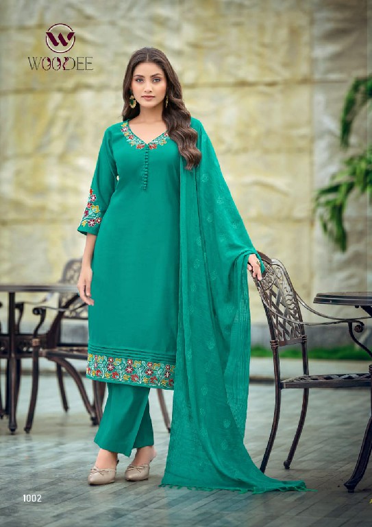 WOODEE TANISHA VOL 2 WHOLESALE READYMADE VISCOSE GADHAWAL BEST DESIGN STRAIGHT CUT 3 PCS SUITS EXPORTER