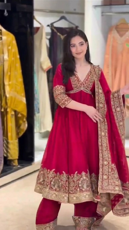 TEXTILEDEAL D.NO 6078 WHOLESALE READYMADE CHINON DESIGNER ANARKALI WITH PLAZZZO AND DUPATTA FOR EXPORT