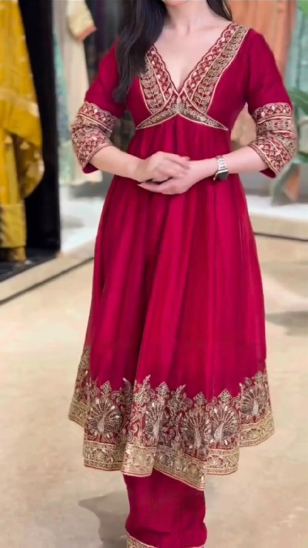 TEXTILEDEAL D.NO 6078 WHOLESALE READYMADE CHINON DESIGNER ANARKALI WITH PLAZZZO AND DUPATTA FOR EXPORT