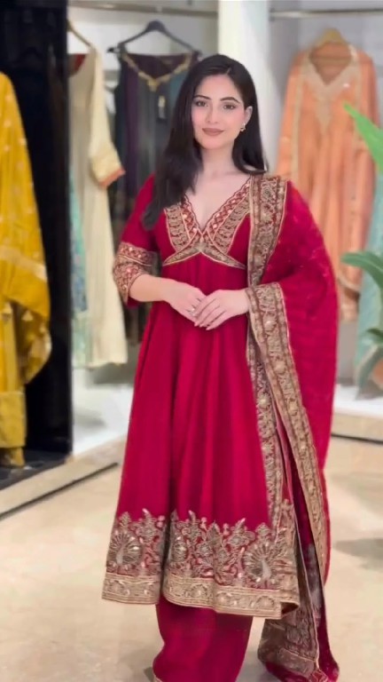 TEXTILEDEAL D.NO 6078 WHOLESALE READYMADE CHINON DESIGNER ANARKALI WITH PLAZZZO AND DUPATTA FOR EXPORT