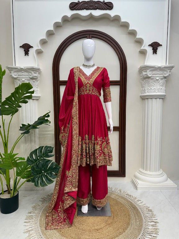 TEXTILEDEAL D.NO 6078 WHOLESALE READYMADE CHINON DESIGNER ANARKALI WITH PLAZZZO AND DUPATTA FOR EXPORT