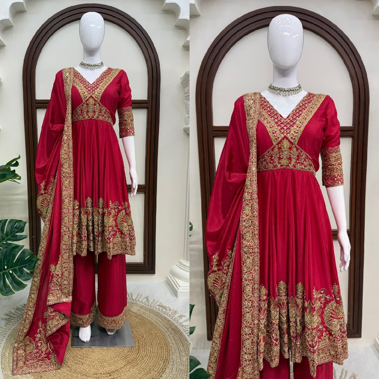 TEXTILEDEAL D.NO 6078 WHOLESALE READYMADE CHINON DESIGNER ANARKALI WITH PLAZZZO AND DUPATTA FOR EXPORT