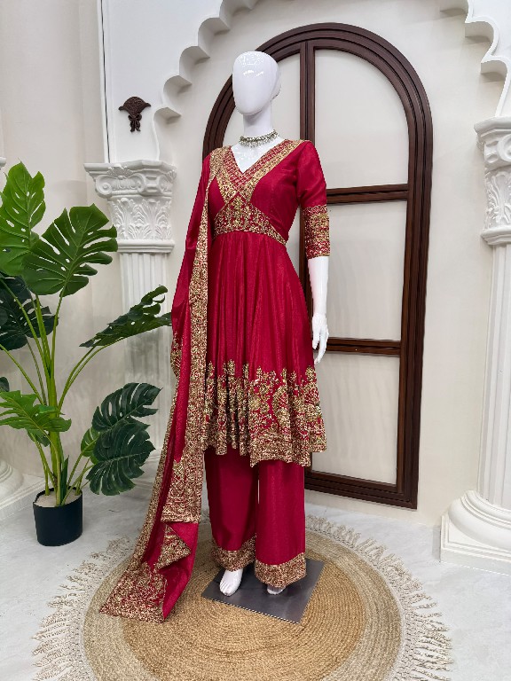TEXTILEDEAL D.NO 6078 WHOLESALE READYMADE CHINON DESIGNER ANARKALI WITH PLAZZZO AND DUPATTA FOR EXPORT