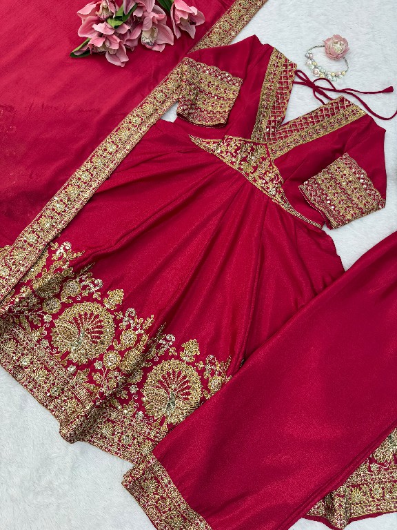 TEXTILEDEAL D.NO 6078 WHOLESALE READYMADE CHINON DESIGNER ANARKALI WITH PLAZZZO AND DUPATTA FOR EXPORT