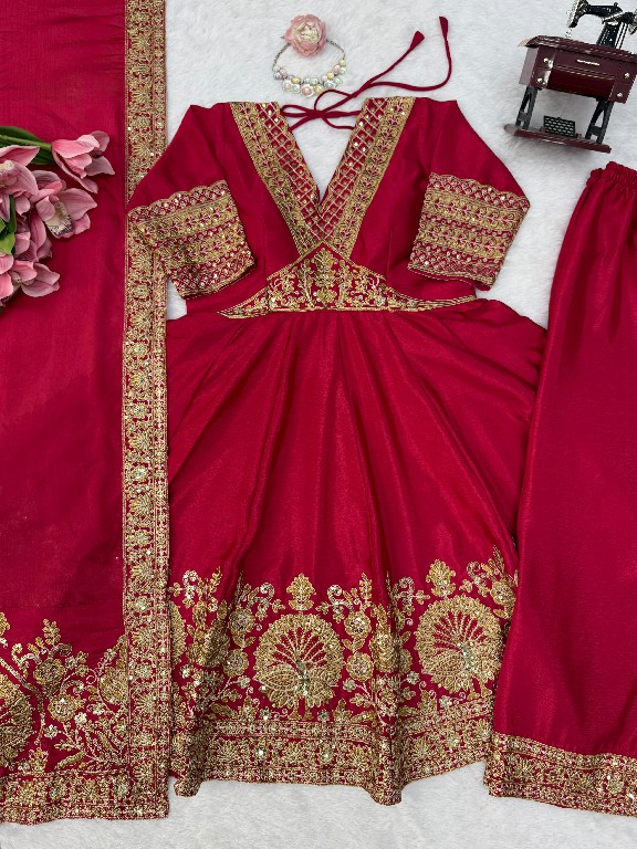 TEXTILEDEAL D.NO 6078 WHOLESALE READYMADE CHINON DESIGNER ANARKALI WITH PLAZZZO AND DUPATTA FOR EXPORT