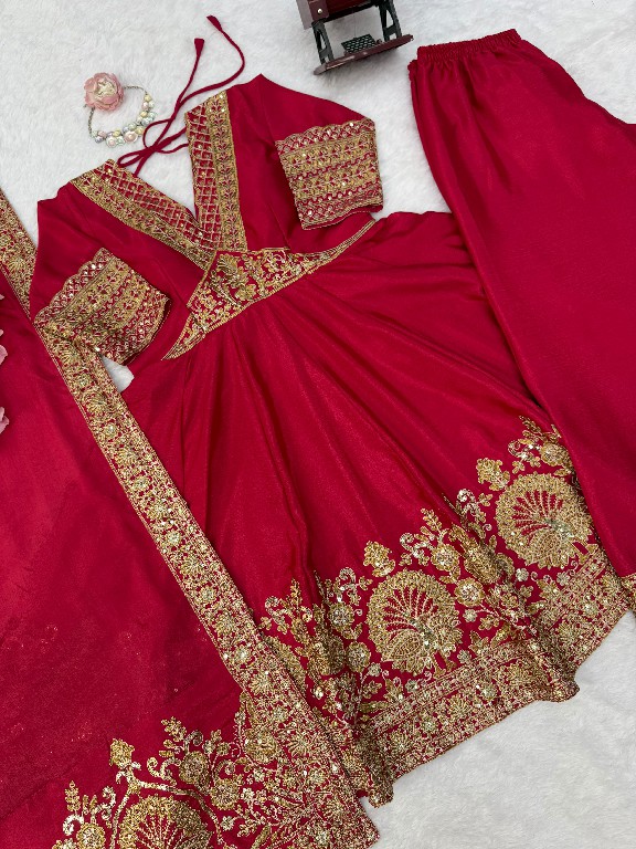 TEXTILEDEAL D.NO 6078 WHOLESALE READYMADE CHINON DESIGNER ANARKALI WITH PLAZZZO AND DUPATTA FOR EXPORT