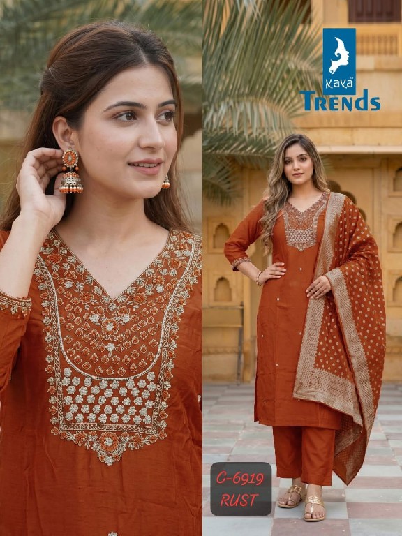 KAYA D.NO 6919 WHOLESALE READYMADE DOLA SILK HEAVY HAND WORK 3 PCS COMBO SET SUITS EXPORTER