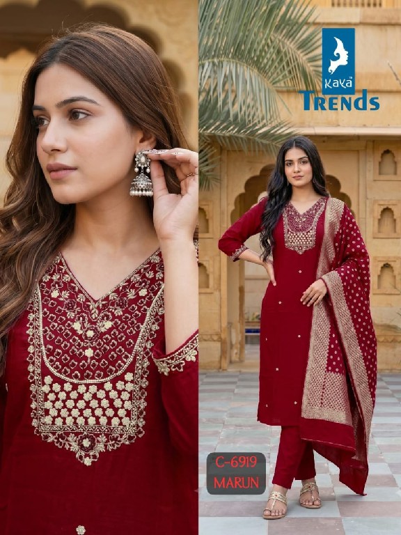 KAYA D.NO 6919 WHOLESALE READYMADE DOLA SILK HEAVY HAND WORK 3 PCS COMBO SET SUITS EXPORTER