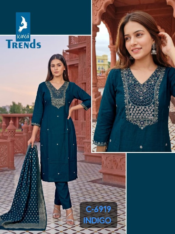 KAYA D.NO 6919 WHOLESALE READYMADE DOLA SILK HEAVY HAND WORK 3 PCS COMBO SET SUITS EXPORTER