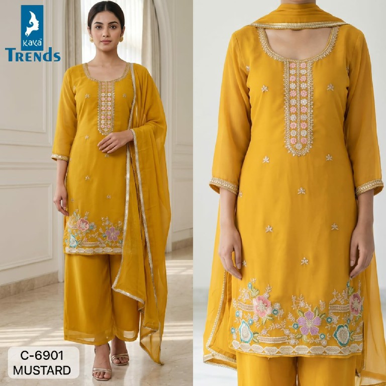 KAYA D.NO 6901 WHOLESALE READYMADE GEORGETTE BEATS WORK SHORT PATTERN 3 PCS COMBO SET SUITS FOR EXPORT