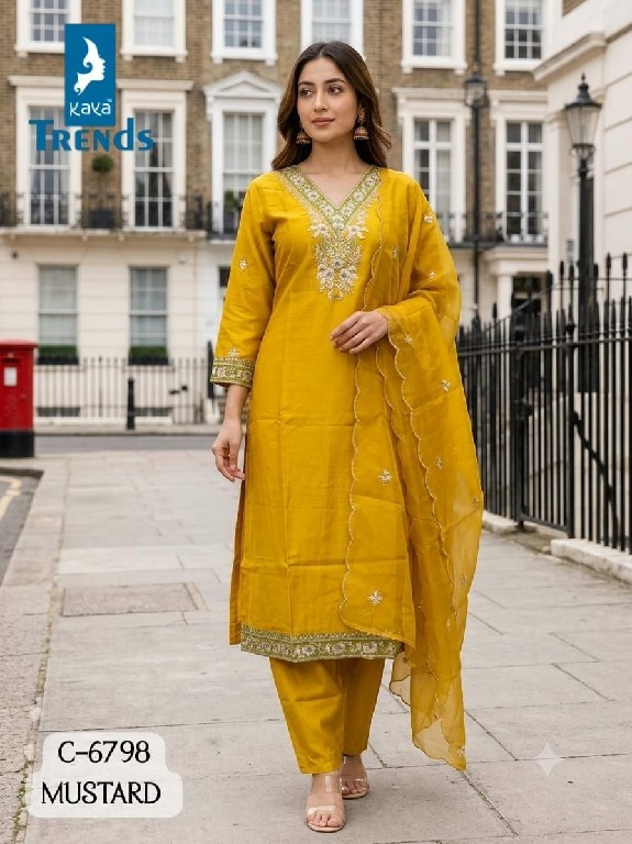 KAYA D.NO 6798 WHOLESALE READYMADE ROMAN SILK WITH WORK 3 PCS COMBO SET SUITS SUPPLIER