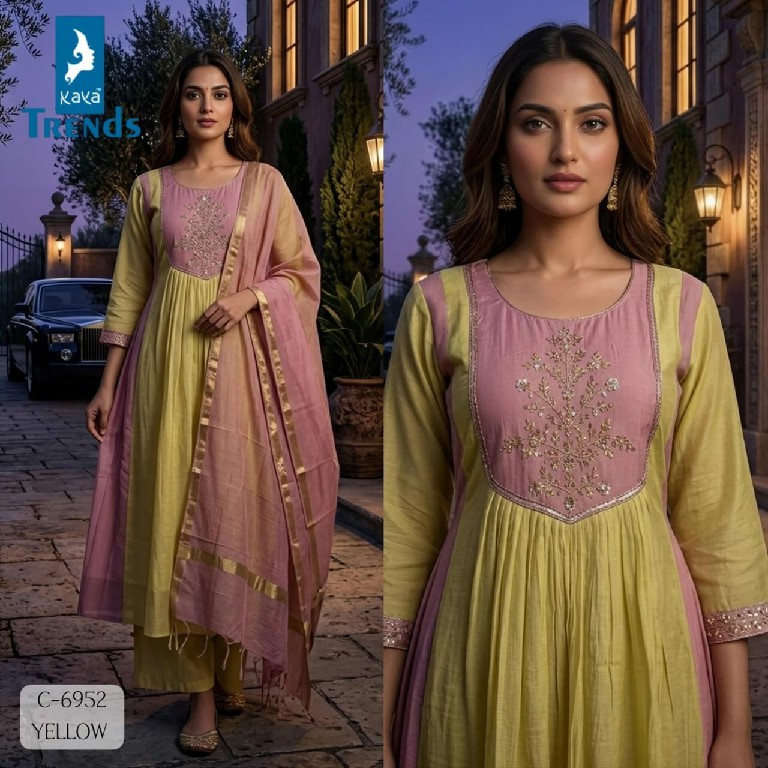KAYA D.NO 6952 WHOLESALE READYMADE MULL CHANDERI A LINE KALI STYLE 3 PCS COMBO SET SUITS ONLINE