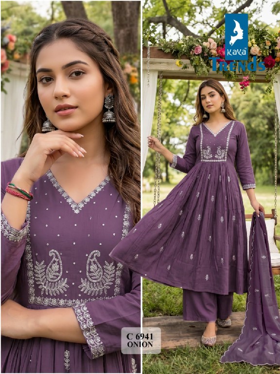 KAYA D.NO 6941 WHOLESALE READYMADE CORAL FANCY WORK ALINE GHERA STYLE 3 PCS COMBO SET SUITS EXPORTER