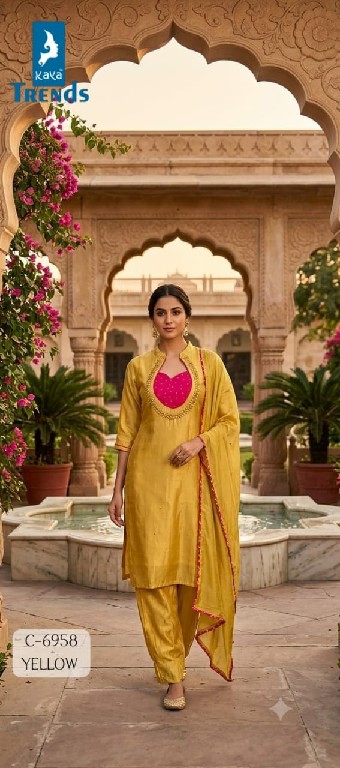 KAYA D.NO 6958 WHOLESALE READYMADE TISSUE SHIMMER BEAUTIFUL 3 PCS COMBO SET SUITS EXPORTER