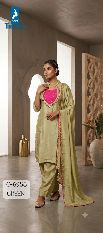 KAYA D.NO 6958 WHOLESALE READYMADE TISSUE SHIMMER BEAUTIFUL 3 PCS COMBO SET SUITS EXPORTER