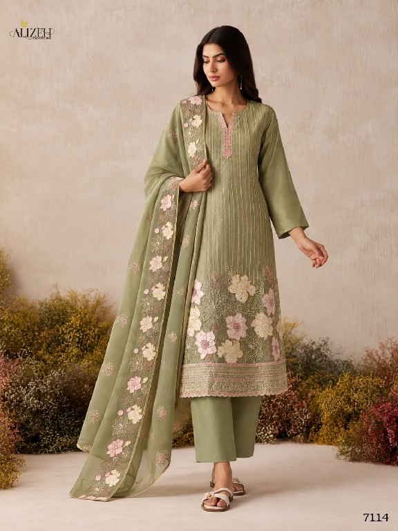 ALIZEH D.NO 7114 TO 7117 WHOLESALE READYMADE PURE SHIMMER SILK ELEGANCE 3 PCS SUITS SUPPLIER