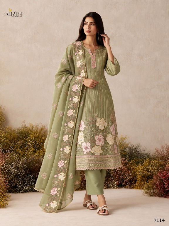ALIZEH D.NO 7114 TO 7117 WHOLESALE READYMADE PURE SHIMMER SILK ELEGANCE 3 PCS SUITS SUPPLIER