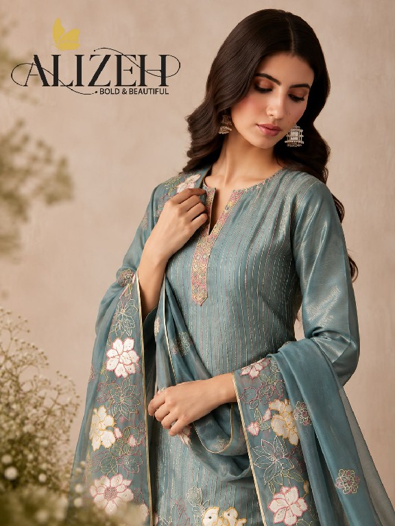 ALIZEH D.NO 7114 TO 7117 WHOLESALE READYMADE PURE SHIMMER SILK ELEGANCE 3 PCS SUITS SUPPLIER