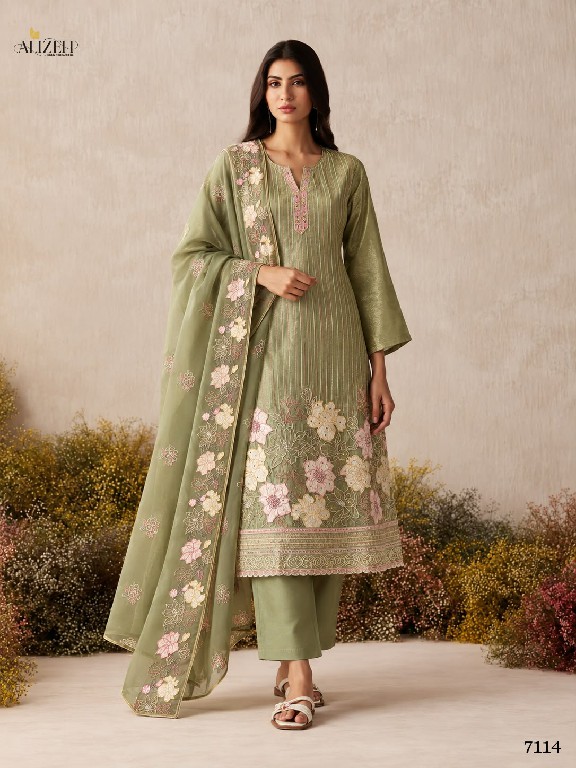 ALIZEH D.NO 7114 TO 7117 WHOLESALE READYMADE PURE SHIMMER SILK ELEGANCE 3 PCS SUITS SUPPLIER