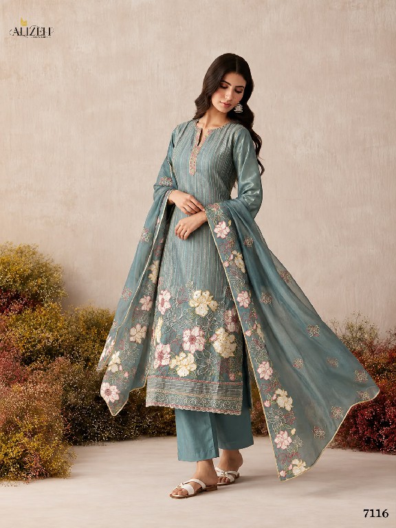 ALIZEH D.NO 7114 TO 7117 WHOLESALE READYMADE PURE SHIMMER SILK ELEGANCE 3 PCS SUITS SUPPLIER