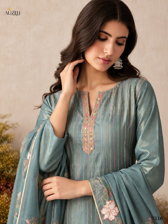 ALIZEH D.NO 7114 TO 7117 WHOLESALE READYMADE PURE SHIMMER SILK ELEGANCE 3 PCS SUITS SUPPLIER
