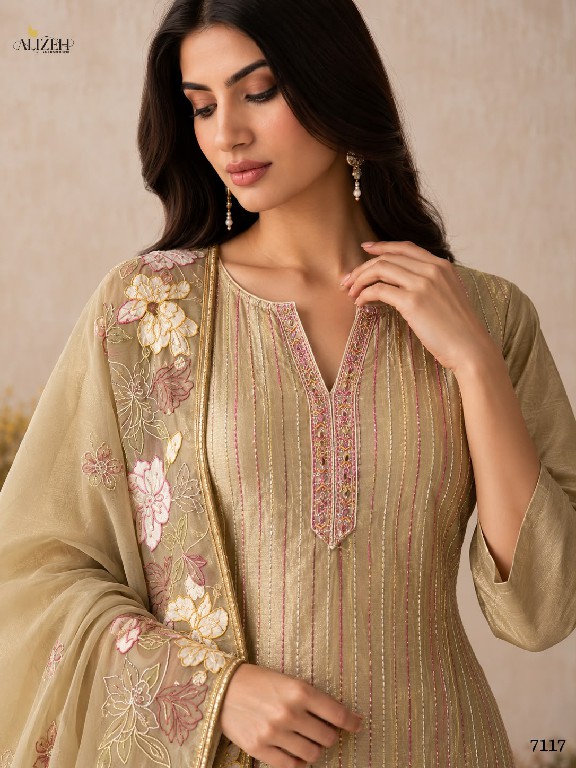 ALIZEH D.NO 7114 TO 7117 WHOLESALE READYMADE PURE SHIMMER SILK ELEGANCE 3 PCS SUITS SUPPLIER