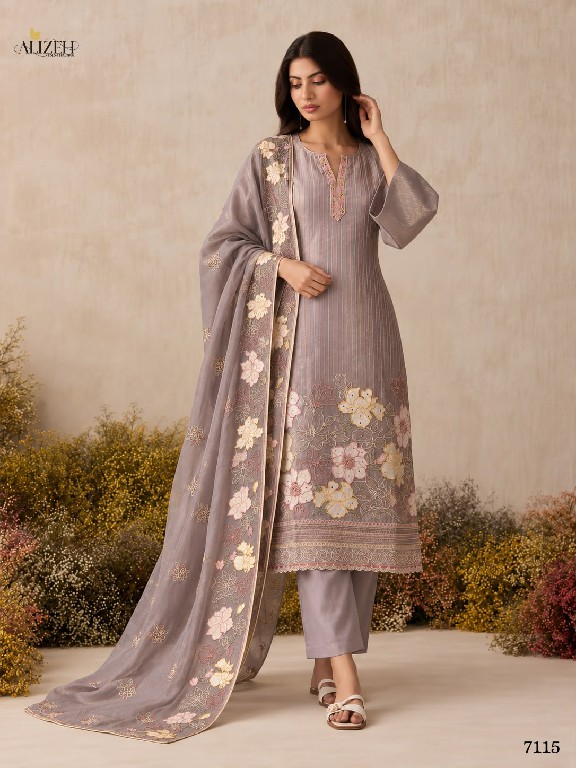 ALIZEH D.NO 7114 TO 7117 WHOLESALE READYMADE PURE SHIMMER SILK ELEGANCE 3 PCS SUITS SUPPLIER