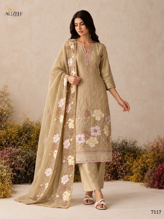 ALIZEH D.NO 7114 TO 7117 WHOLESALE READYMADE PURE SHIMMER SILK ELEGANCE 3 PCS SUITS SUPPLIER