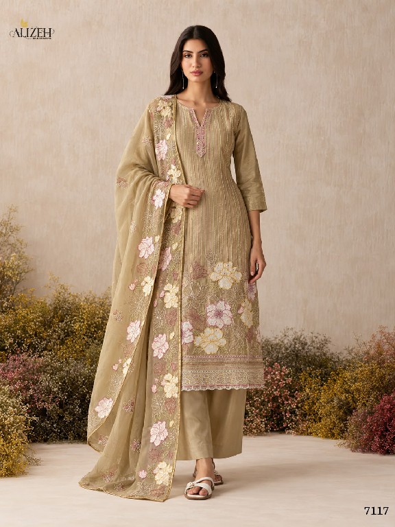 ALIZEH D.NO 7114 TO 7117 WHOLESALE READYMADE PURE SHIMMER SILK ELEGANCE 3 PCS SUITS SUPPLIER