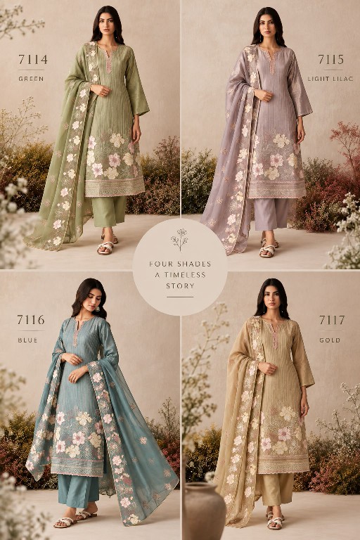 ALIZEH D.NO 7114 TO 7117 WHOLESALE READYMADE PURE SHIMMER SILK ELEGANCE 3 PCS SUITS SUPPLIER