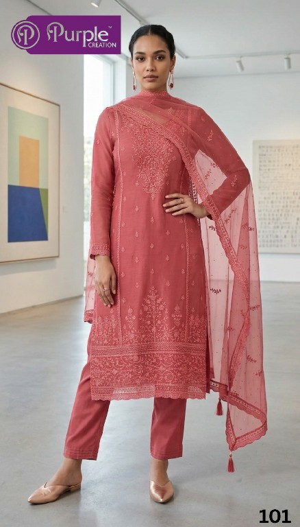 PURPLE CREATION WILLA WHOLESALE READYMADE ORGANZA CHIFFON FESTIVE WEAR 3 PCS SUITS SUPPLIER