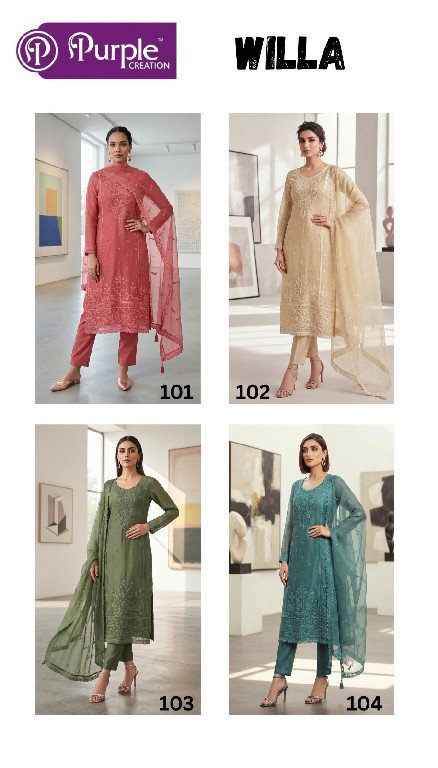PURPLE CREATION WILLA WHOLESALE READYMADE ORGANZA CHIFFON FESTIVE WEAR 3 PCS SUITS SUPPLIER