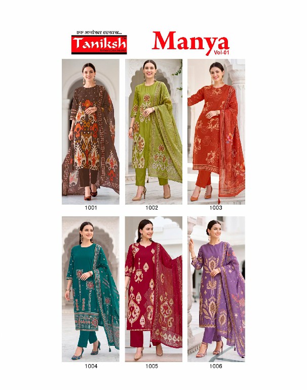 TANIKSH MANYA VOL 1 WHOLESALE READYMADE VERTICAN WITH HAND WORK 3 PCS SUITS FOR EXPORT