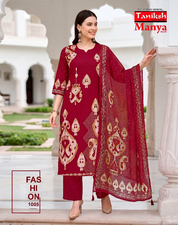TANIKSH MANYA VOL 1 WHOLESALE READYMADE VERTICAN WITH HAND WORK 3 PCS SUITS FOR EXPORT