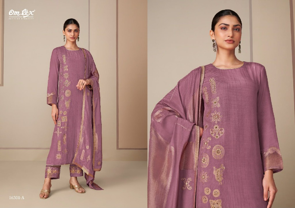 OMTEX RANGTAARI WHOLESALE MUSLIN JACQUARD HAND WORK UNSTITCH SALWAR SUITS SUPPLIER