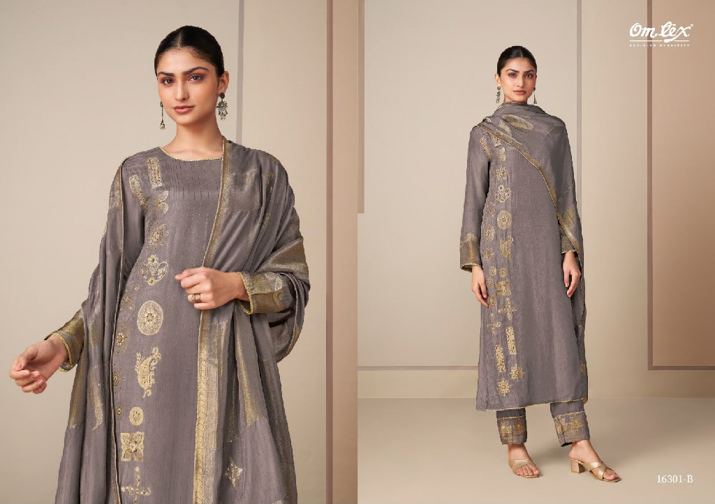 OMTEX RANGTAARI WHOLESALE MUSLIN JACQUARD HAND WORK UNSTITCH SALWAR SUITS SUPPLIER
